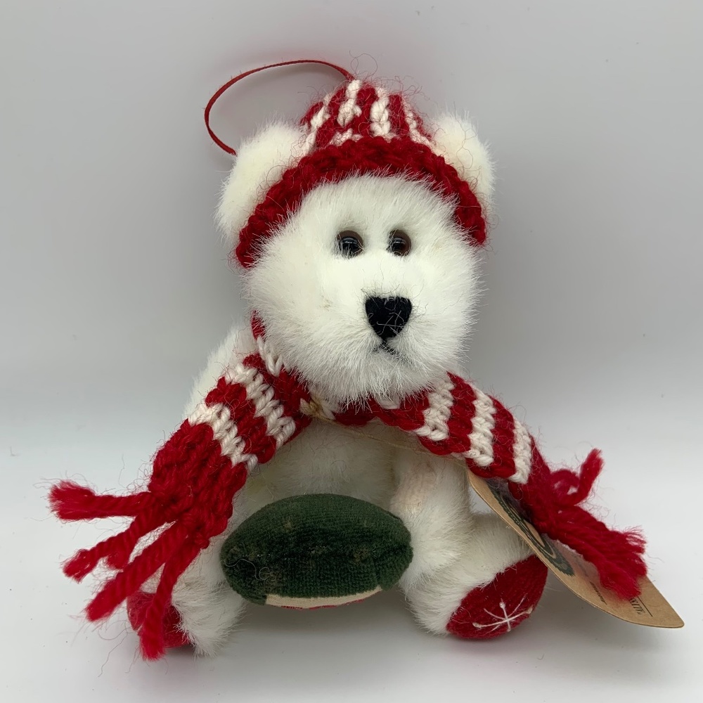 VTG Boyds Bears Winter Bear Knit Scarf Hat Joy Red/White Plush Bear w/ Tags